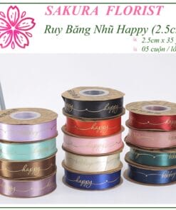 ruy băng lụa in chữ happy