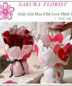 Giấy Gói Hoa Chữ Love Hình Thỏ 35x50cm – Dễ Thương, Cao Cấp tại Phụ Kiện Hoa Sakura